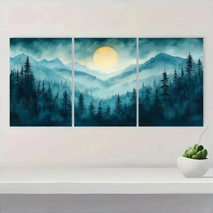 3pcs Oregon Forest Painting Pine Watercolor Metal Print Ready to Hang Art