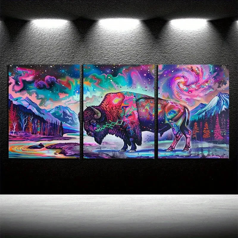 3pcs Vibrant Nature and Mythical Beast Themed Metal Print Ready to Hang Art