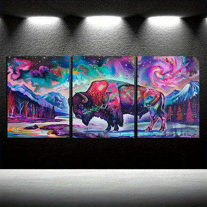 3pcs Vibrant Nature and Mythical Beast Themed Metal Print Ready to Hang Art