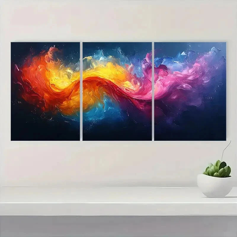 3pcs Minimalist Abstract Colorful Oil Painting Metal Print Ready to Hang Art