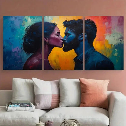 3pcs Kissing in Vibrant Background Metal Print Ready to Hang Art