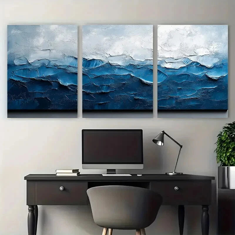 3pcs Abstract Grey Blue Modern Design Metal Print Ready to Hang Art