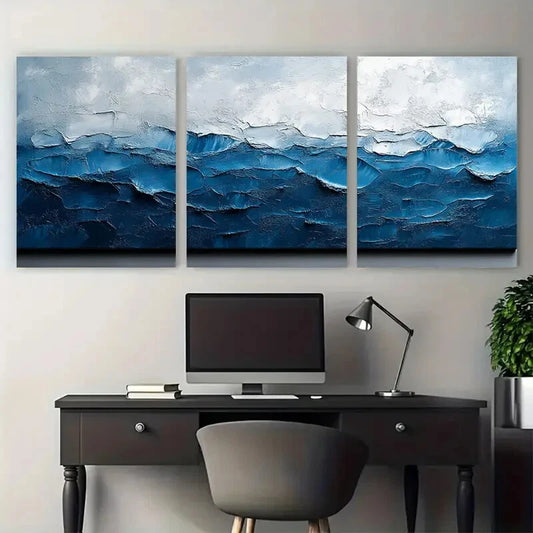 3pcs Abstract Grey Blue Modern Design Metal Print Ready to Hang Art