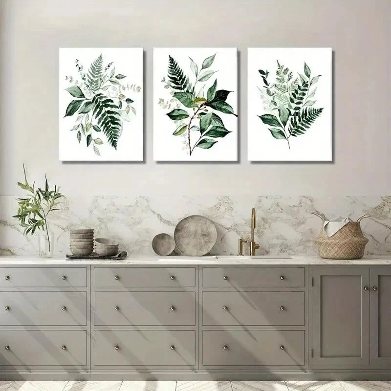 3pcs Boho Vegetation Sage Green Botanical Metal Print Ready to Hang Art