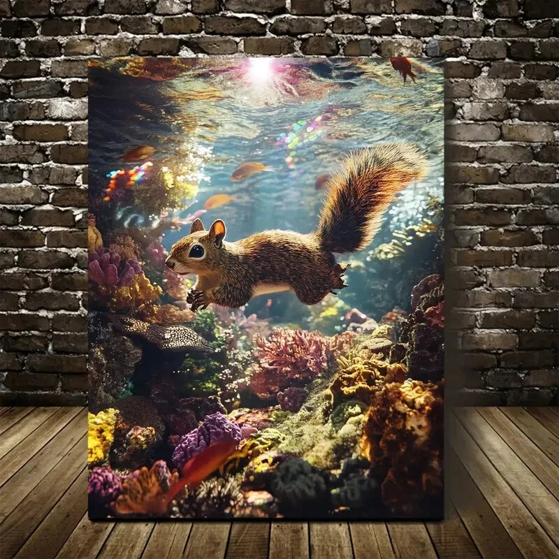 Vibrant Coral Reef & Rainbow Reflections Painting 40x60cm Metal Print Ready to Hang