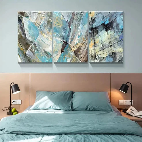 3pcs Abstract Blue Marble Pattern Wall Art Set Canvas Unframed - High Quality Print 100% Australian Made Wall Canvas