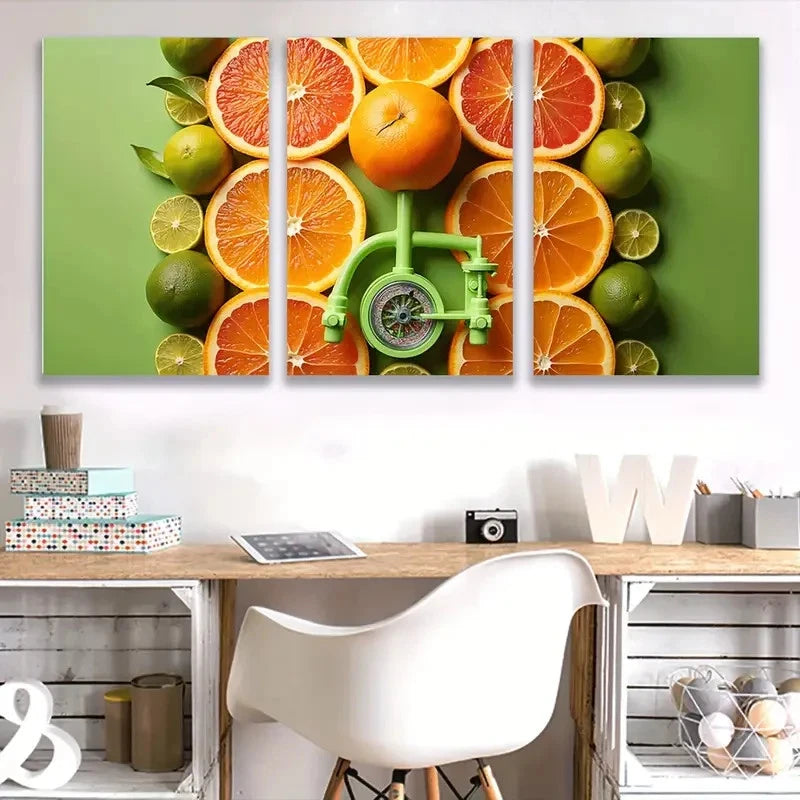 3pcs Vibrant Oranges & Limes Citrus V Wall Art Set Canvas Framed 40x60cm - High Quality Print 100% Australian Made Wall Canvas Ready to Hang