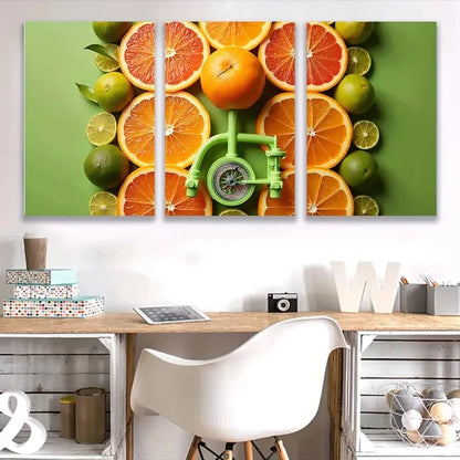 3pcs Vibrant Oranges & Limes Citrus V Wall Art Set Canvas Framed 40x60cm - High Quality Print 100% Australian Made Wall Canvas Ready to Hang