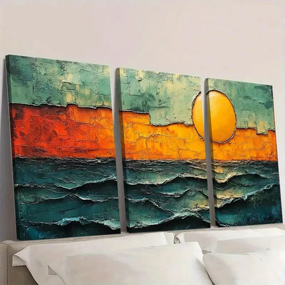 3pcs Abstract Sunset Canvas Vibrant Green Wall Art Set Canvas Framed 60x90cm - High Quality Print 100% Australian Made Wall Canvas Ready to Hang