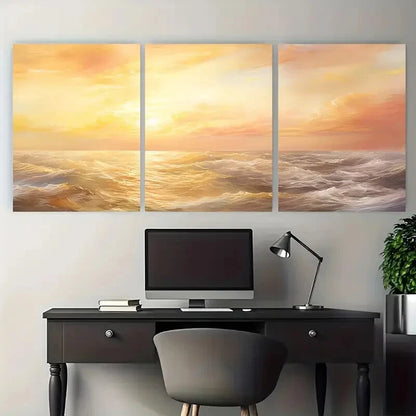 3pcs Vibrant Beautiful Sunrise over Ocean Metal Print Ready to Hang Art