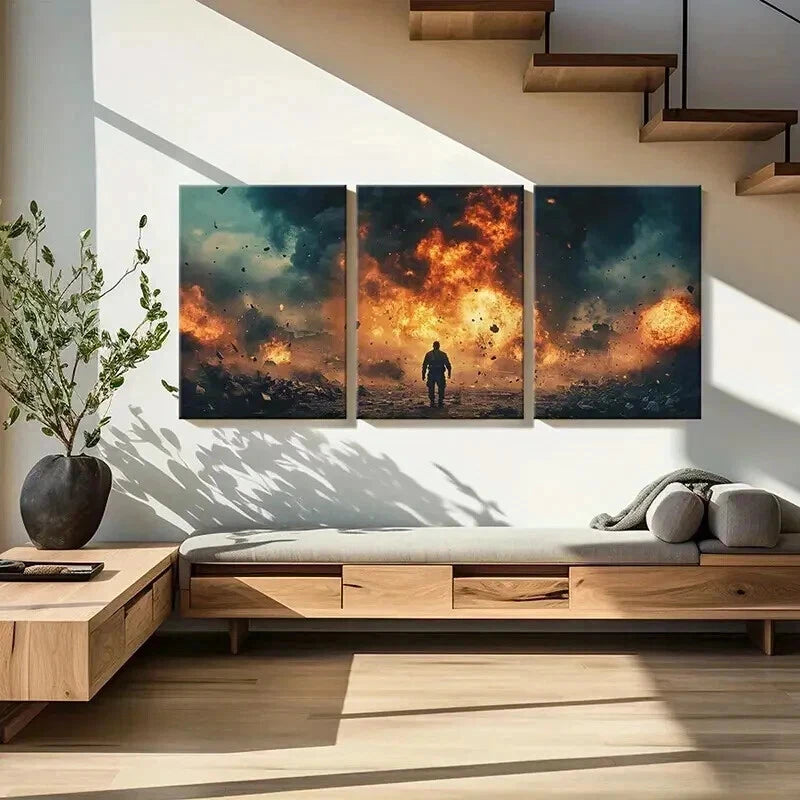 3pcs Explosive Scene Dramatic Sky Fiery Flames Wall Art Set Canvas Framed 40x60cm - High Quality Print 100% Australian Made Wall Canvas Ready to Hang