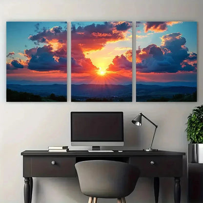 3pcs Majestic Cloud Skyline Sunset Illustration Petal Wall Art Set Canvas Framed 40x60cm - High Quality Print 100% Australian Made Wall Canvas Ready to Hang
