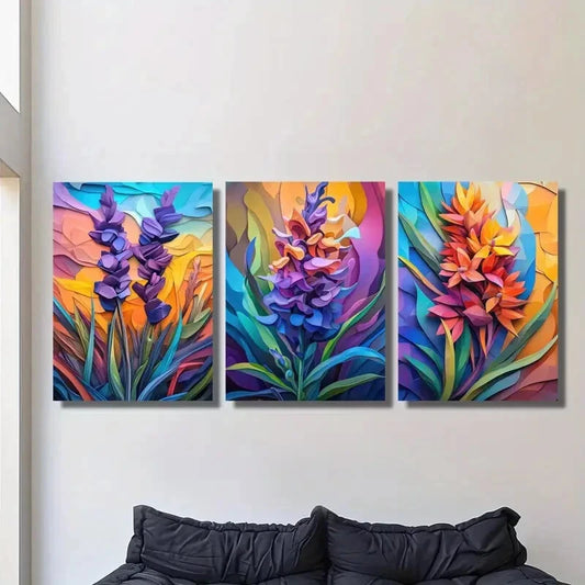 3pcs Vibrant colorful flowers, floral Metal Print Ready to Hang Art