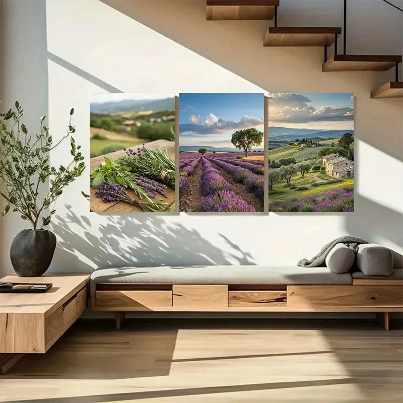 3pcs Scenic Lavender Fields in Provence Landscape Metal Print Ready to Hang Art