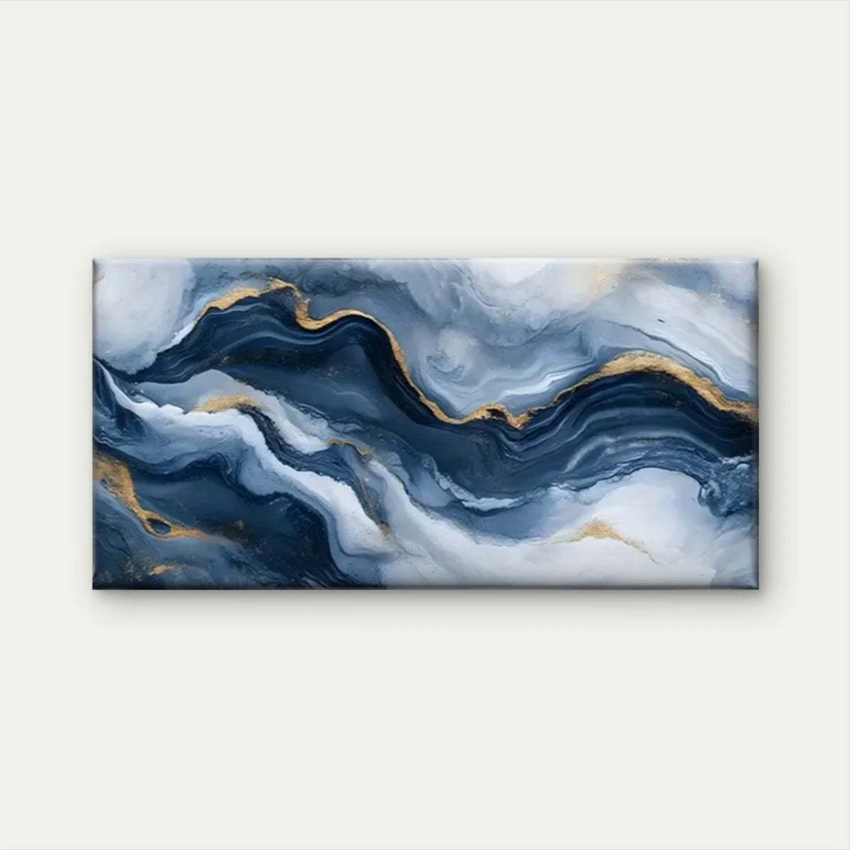 Blue And Golden Marble Abstract Wall Art Canvas Office Home Room Framed 120x60cm