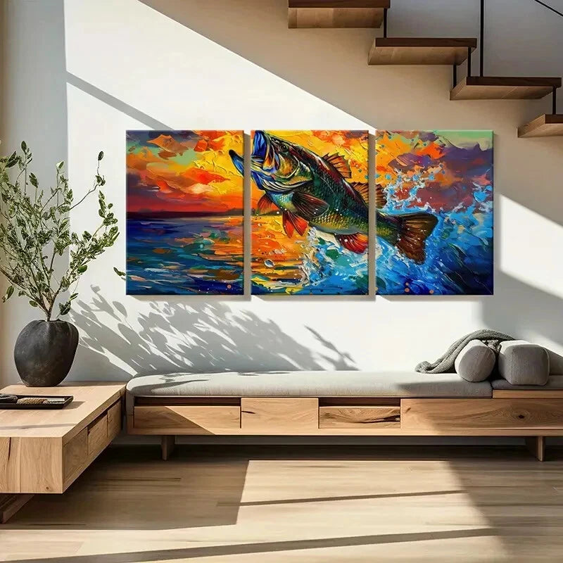 3pcs Colorful Fish Abstract Ocean Art Sunset Metal Print Ready to Hang Art