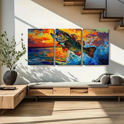3pcs Colorful Fish Abstract Ocean Art Sunset Metal Print Ready to Hang Art