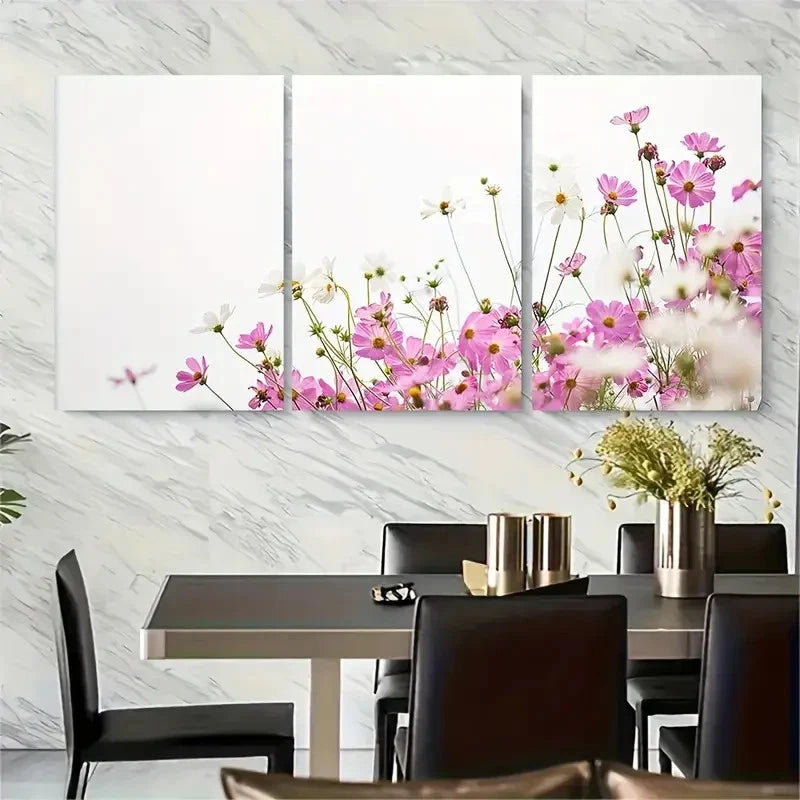 3pcs Pink Spring Floral Pretty Cosmos Flowers Metal Print Ready to Hang Art