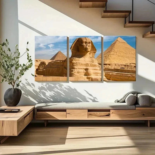 3pcs Egyptian Scenery Sphinx Pyramids Wall Art Set Canvas Framed 40x60cm - High Quality Print 100% Australian Made Wall Canvas Ready to Hang