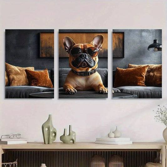 3pcs Funny Dog Whimsical Animal Painting Metal Print Ready to Hang Art