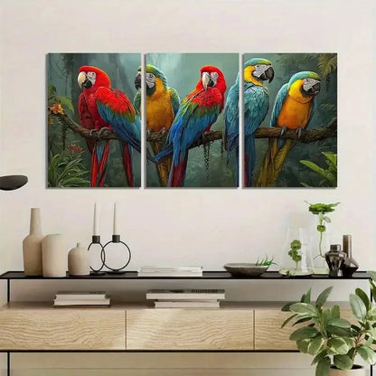 3pcs Colorful Parrots in Jungle Painting Metal Print Ready to Hang Art