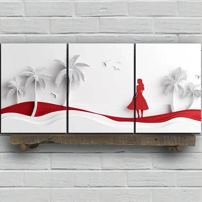 3pcs Abstract Coconut Trees Beach Metal Print Ready to Hang Art