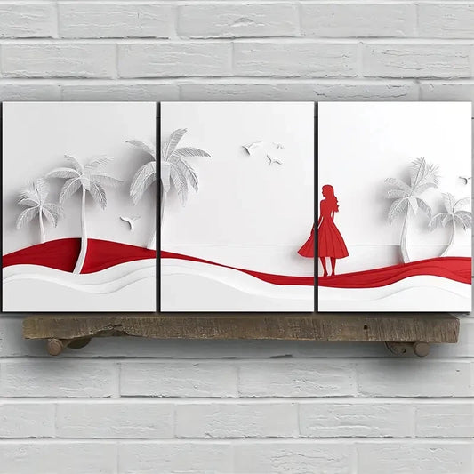 3pcs Abstract Coconut Trees Beach Metal Print Ready to Hang Art