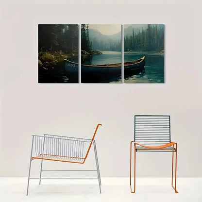 3pcs Peaceful Lake Scene with Canoe Metal Print Ready to Hang Art