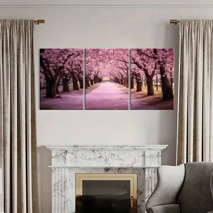 3pcs Cherry Blossoms Pink Pathway Nature Metal Print Ready to Hang Art