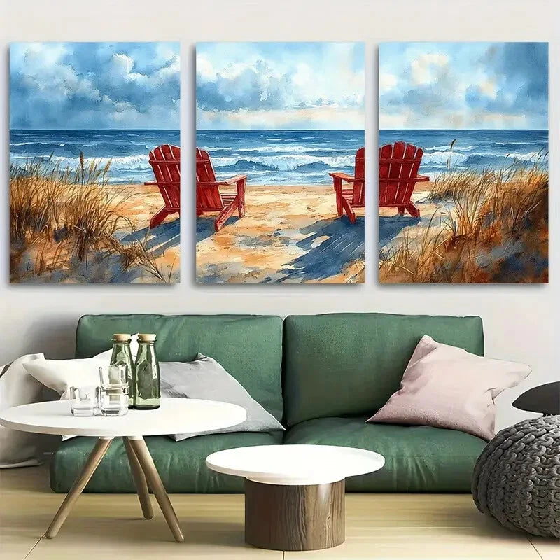 3pcs Singing Beach, Massachusetts Watercolor Metal Print Ready to Hang Art