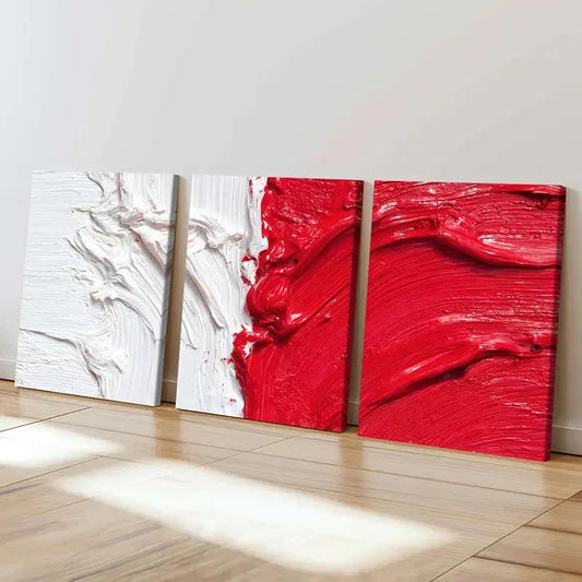 3pcs Abstract Red White Contrast Design Wall Art Set Canvas Framed 60x90cm - High Quality Print 100% Australian Made Wall Canvas Ready to Hang