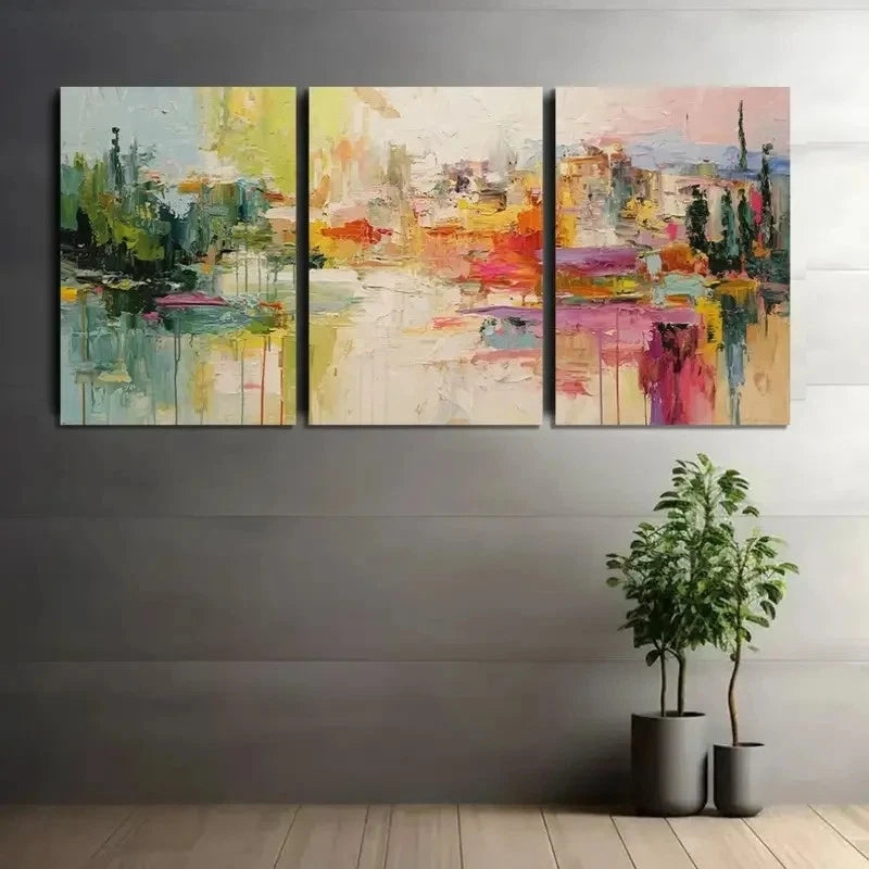3pcs Light Color Brushstroke Abstract Painting Metal Print Ready to Hang Art