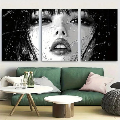 3pcs Asian Woman Smoking Black and White Metal Print Ready to Hang Art