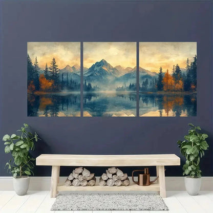3pcs Abstract Mountain Forest Lake Perfect Wall Art Set Canvas Framed 40x60cm - High Quality Print 100% Australian Made Wall Canvas Ready to Hang