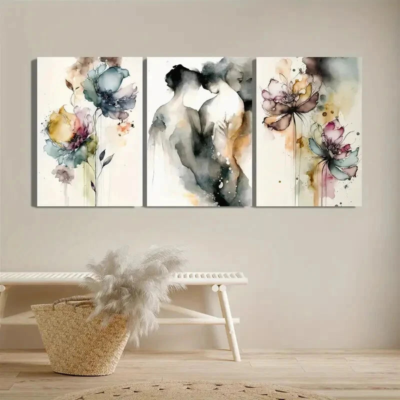 3pcs Watercolor Painting Celebration Of Love Metal Print Ready to Hang Art