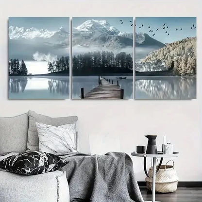 3pcs Snow Mountain Tranquil Lake Nature Metal Print Ready to Hang Art