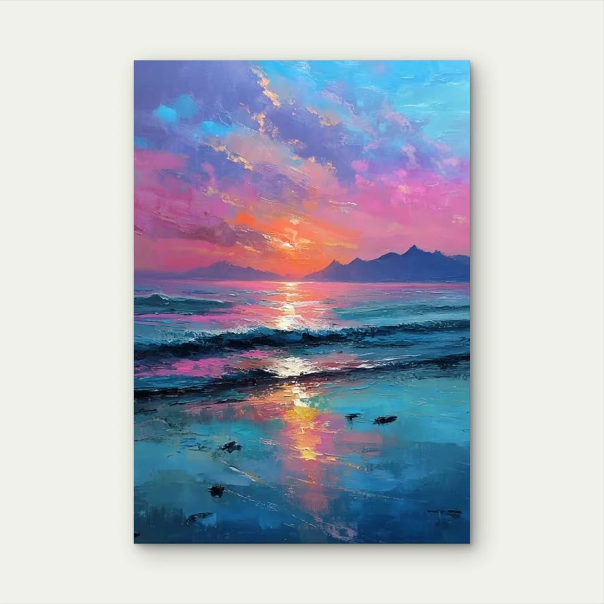 Tropical Beach Sunset Ocean Waves 60x90cm Metal Print Ready to Hang