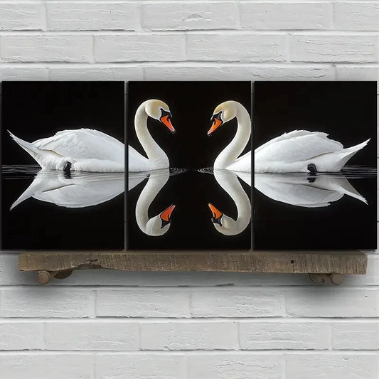 3pcs Black and White Swan Bird Metal Print Ready to Hang Art