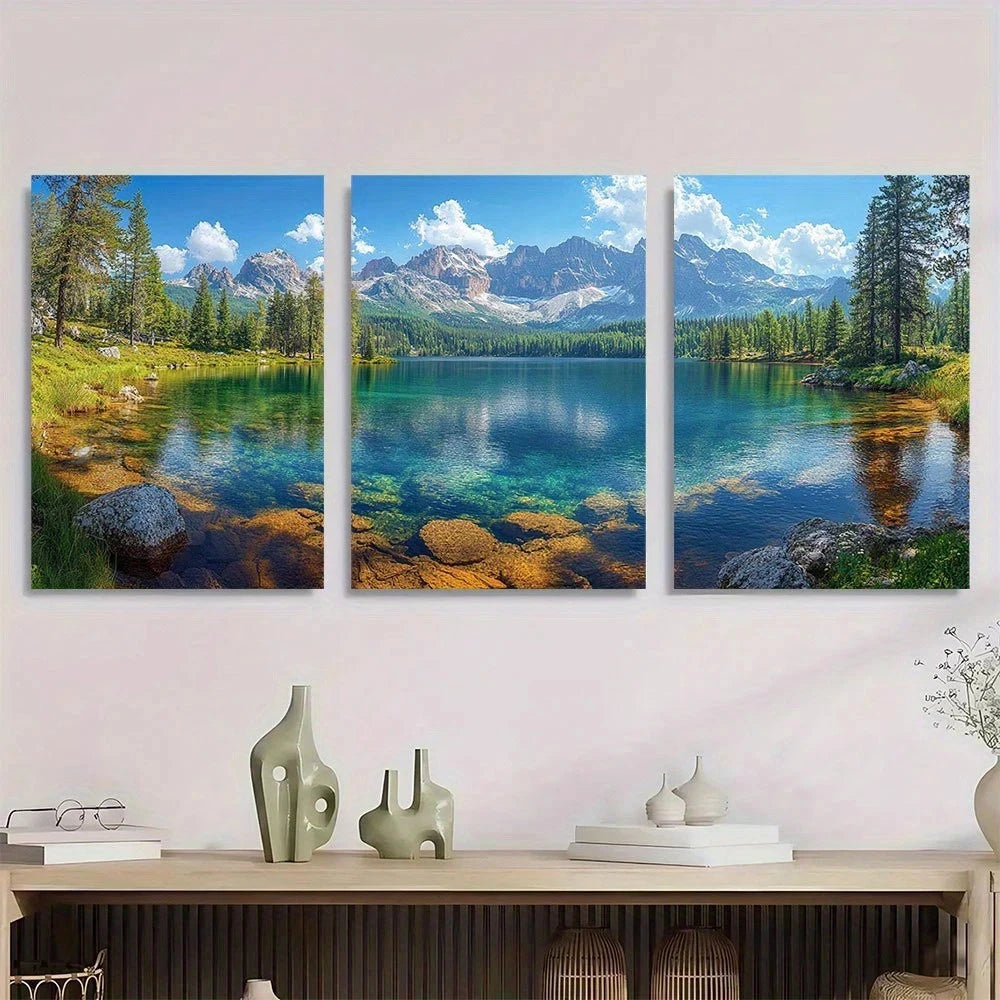 3pcs Mountain Lake Nature Scenery Metal Print Ready to Hang Art