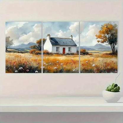 3pcs Countryside Mayo County Pastoral White House Metal Print Ready to Hang Art