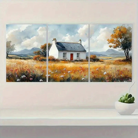 3pcs Countryside Mayo County Pastoral White House Metal Print Ready to Hang Art