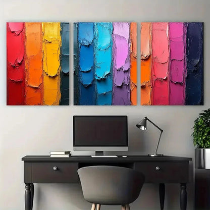 3pcs Textured Brushstroke Vertical Line Design Metal Print Ready to Hang Art