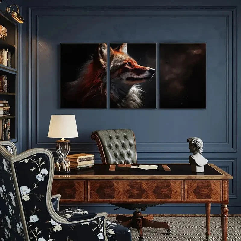 3pcs Animal Art Fox Dark Background Metal Print Ready to Hang Art