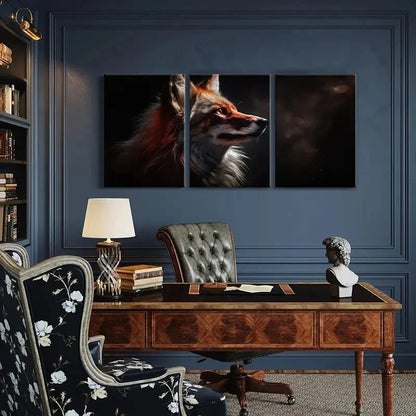 3pcs Animal Art Fox Dark Background Metal Print Ready to Hang Art