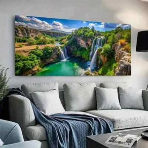 Waterfall Hills Greenery wall canvas office home room framed 120x60cm