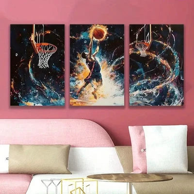 3pcs Basketball Player In Action Wall Art Set Canvas Framed 40x60cm - High Quality Print 100% Australian Made Wall Canvas Ready to Hang