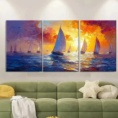 3pcs Abstract Sailboats California Seascape Wall Art Set Canvas Framed 60x90cm - High Quality Print 100% Australian Made Wall Canvas Ready to Hang