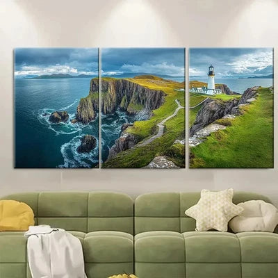 3pcs Neist Point Lighthouse Coastal Wall Art Set Canvas Framed 60x90cm - High Quality Print 100% Australian Made Wall Canvas Ready to Hang