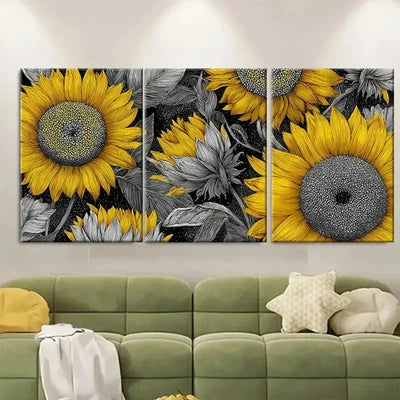 3pcs Sunflower At Sunrise Minimal Floral Wall Art Set Canvas Framed 60x90cm - High Quality Print 100% Australian Made Wall Canvas Ready to Hang