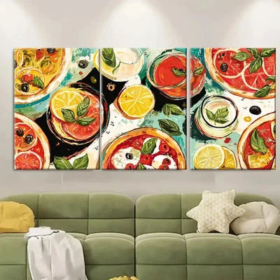 3pcs Italian Dinner Menu Food Drink Design Wall Art Set Canvas Framed 60x90cm - High Quality Print 100% Australian Made Wall Canvas Ready to Hang